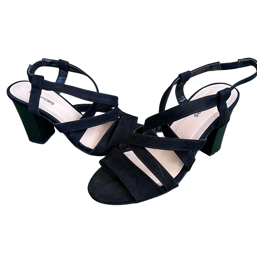 Maurice's Women's Black Suede Strappy Block Heel Slingback Sandals Size 7.5